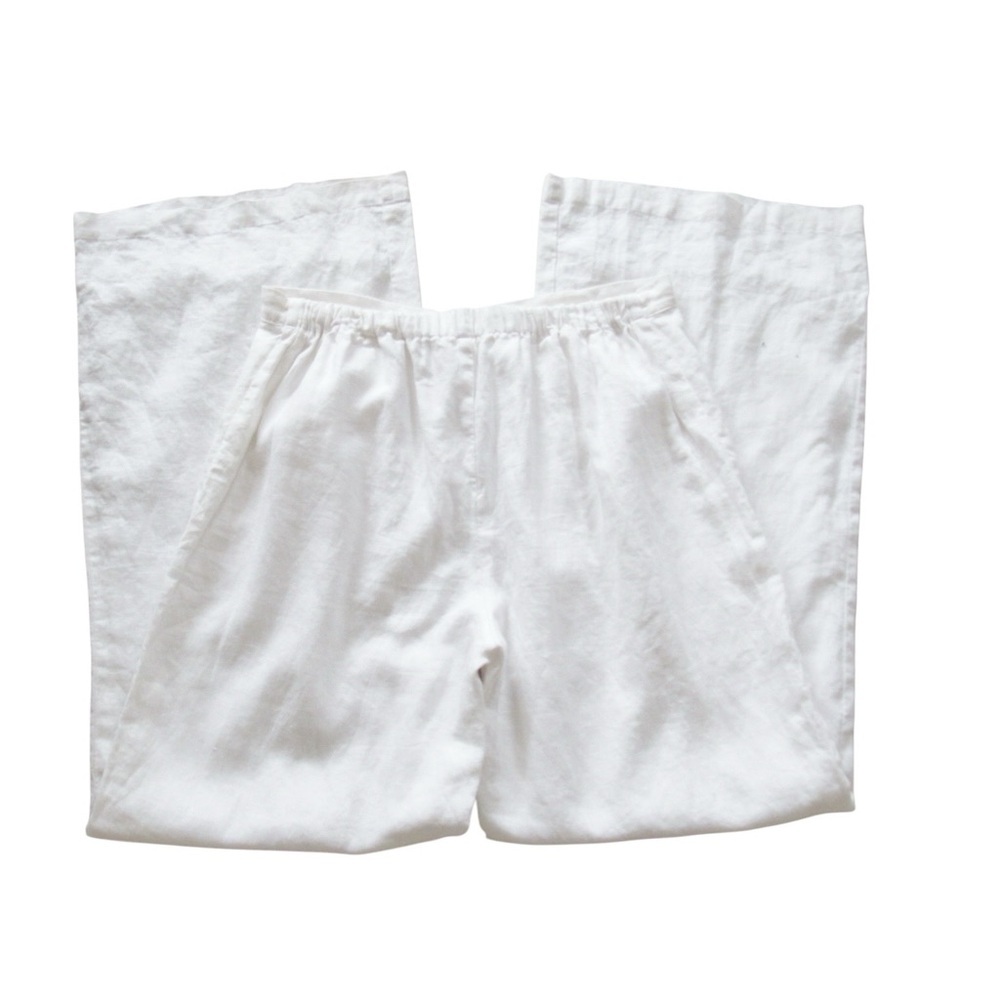 Elan White Linen Trouser Pants Large Button Wide Leg Minimalist Beach Boho - Picture 6 of 12
